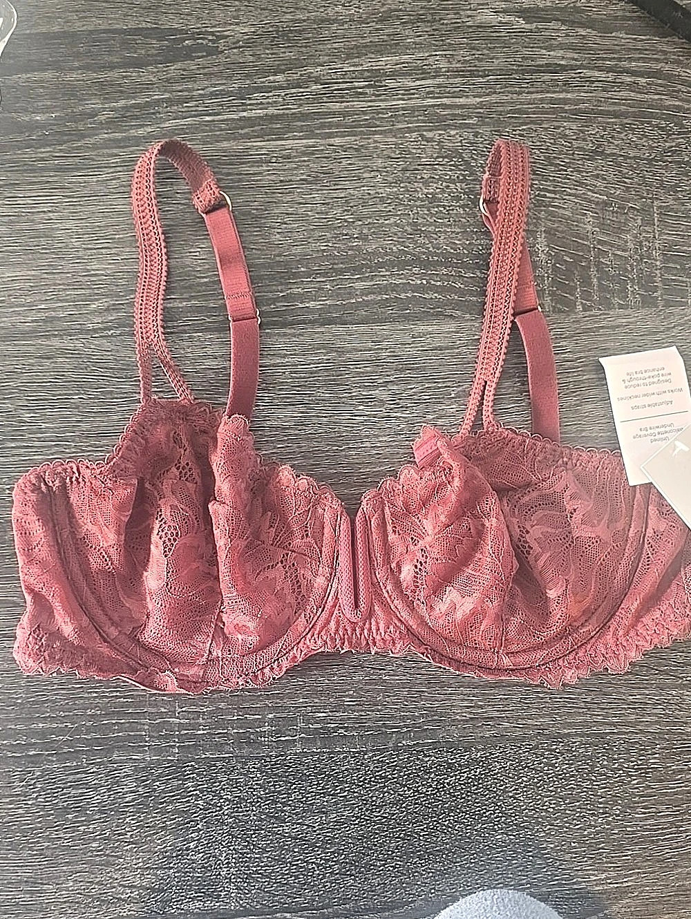 Auden Unlined Balconette Coverage Underwire Bra Lace Underwire Bra in Pink 36B